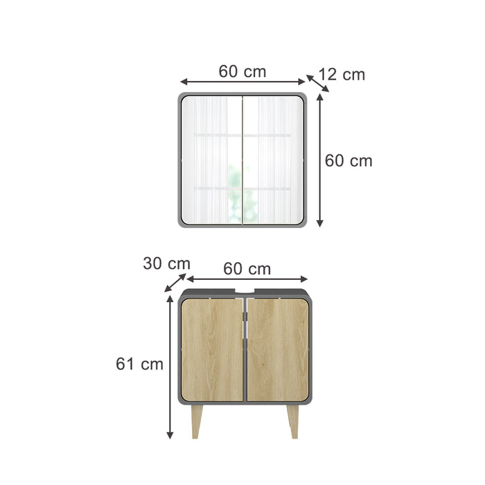 Vicco Set di mobili da bagno Antracite/quercia 2 parti
