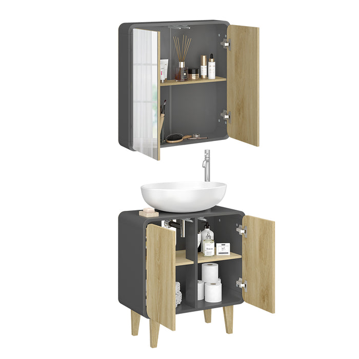 Vicco Set di mobili da bagno Antracite/quercia 2 parti