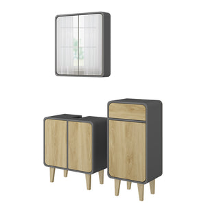 Vicco Set di mobili da bagno Antracite/quercia 3 pezzi, con cabinet midi