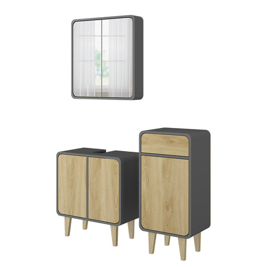 Vicco Set di mobili da bagno Antracite/quercia 3 pezzi, con cabinet midi