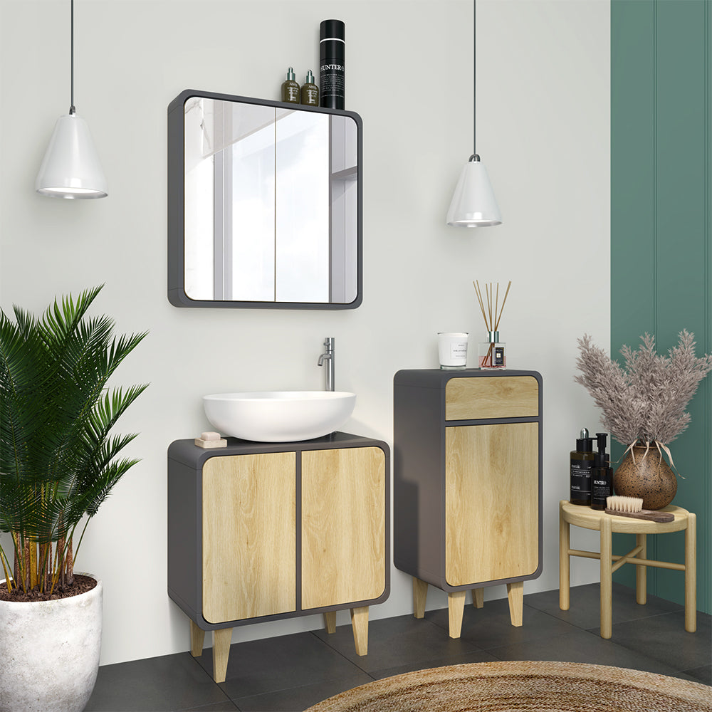 Vicco Set di mobili da bagno Antracite/quercia 3 pezzi, con cabinet midi