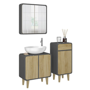 Vicco Set di mobili da bagno Antracite/quercia 3 pezzi, con cabinet midi