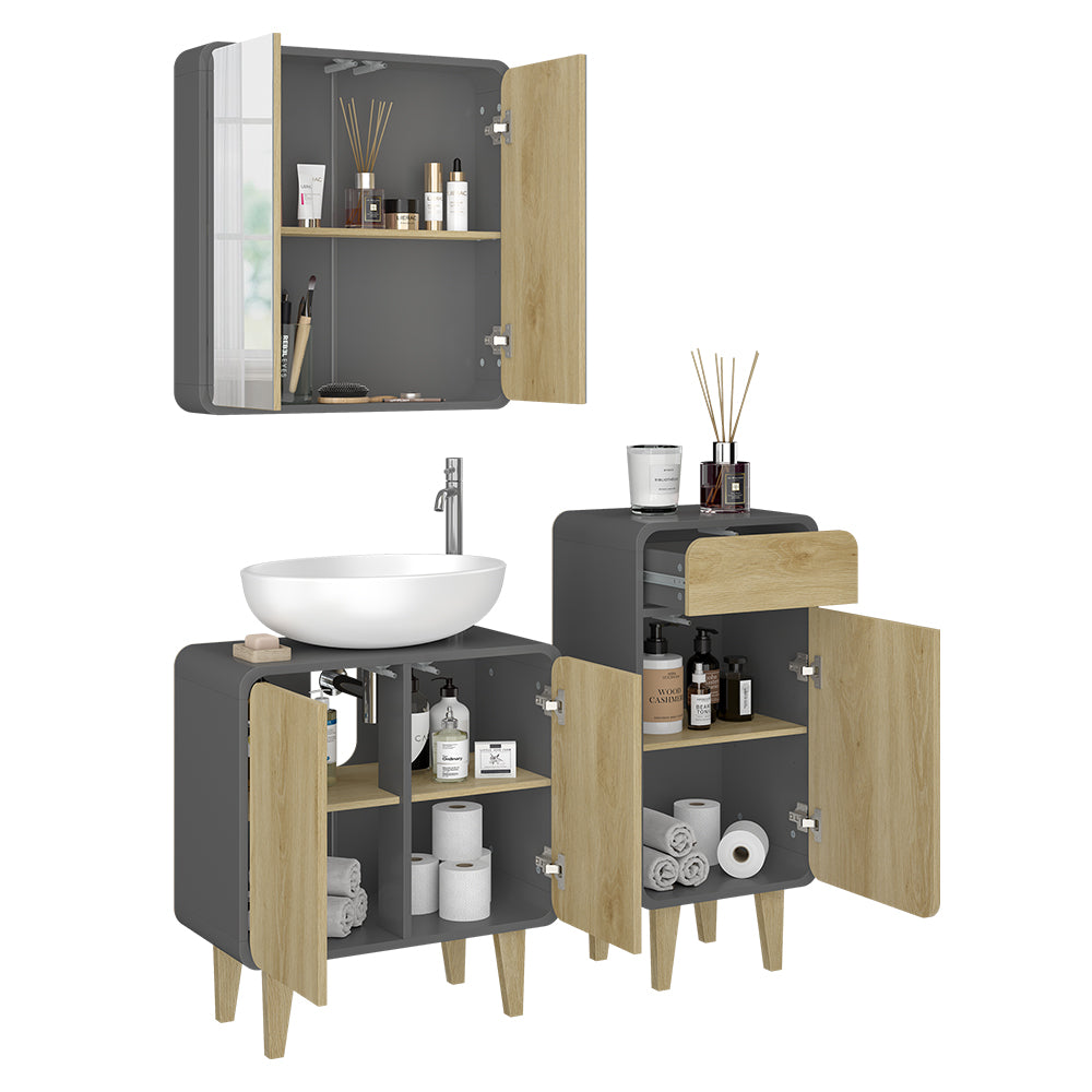 Vicco Set di mobili da bagno Antracite/quercia 3 pezzi, con cabinet midi