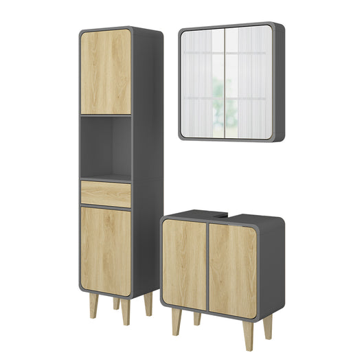 Vicco Set di mobili da bagno Antracite/quercia 3 parti, con colonna