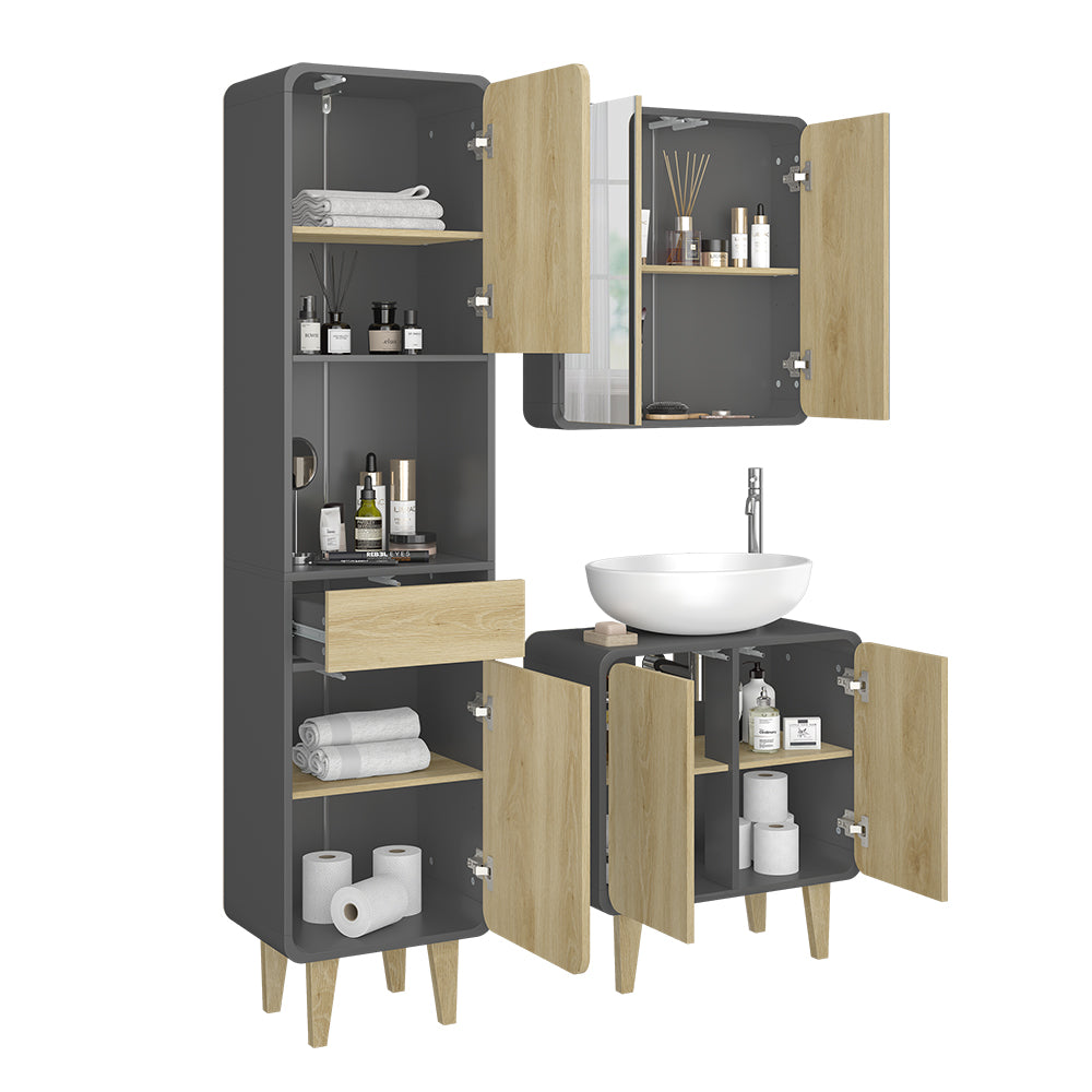 Vicco Set di mobili da bagno Antracite/quercia 3 parti, con colonna
