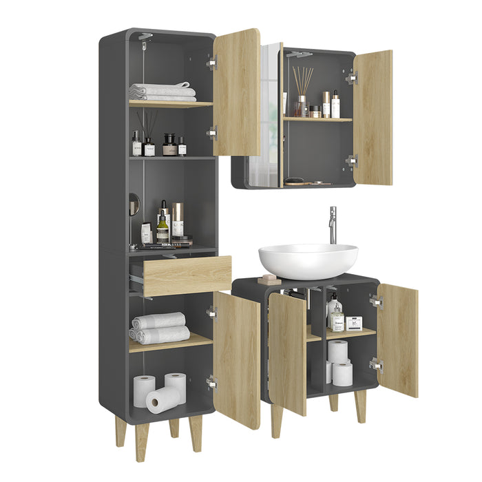 Vicco Set di mobili da bagno Antracite/quercia 3 parti, con colonna