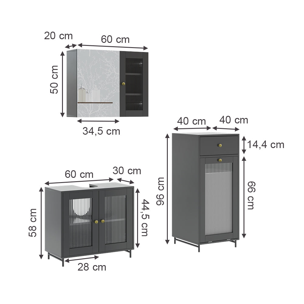 Vicco  Grigio 3 pezzi con unità midi