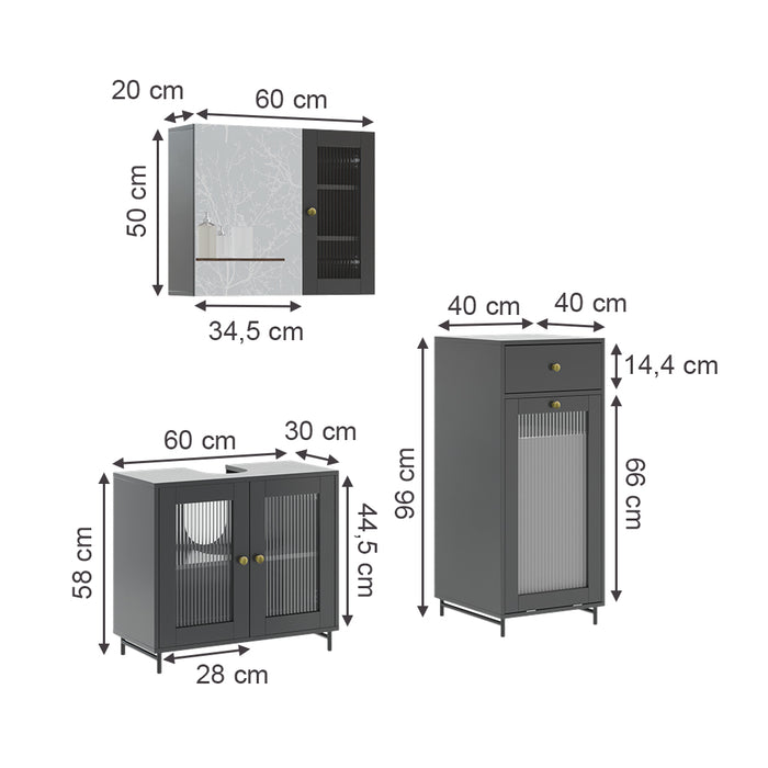 Vicco  Grigio 3 pezzi con unità midi