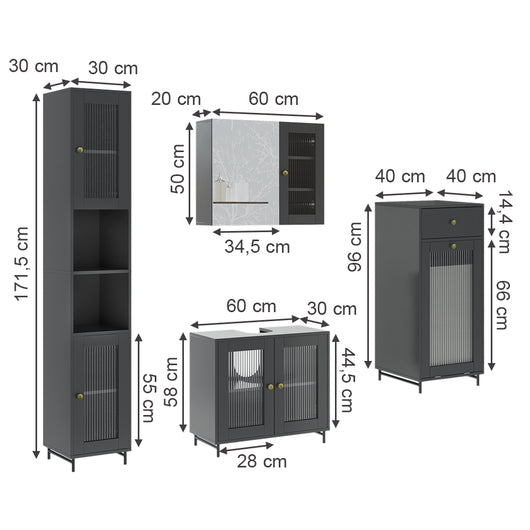 Vicco Set di mobili da bagno Grigio 4 parti
