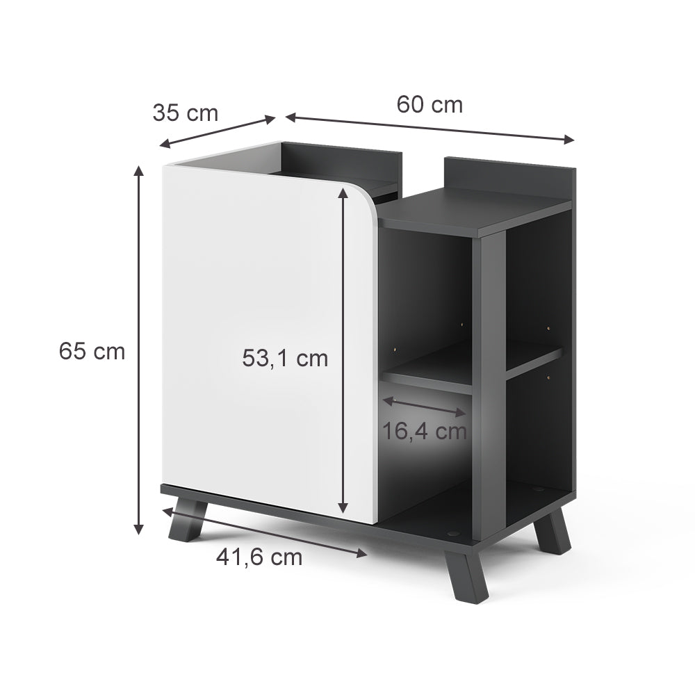 Vicco Mobiletto per lavabo Antracite/bianco 60 x 65 cm con porta e vani aperti