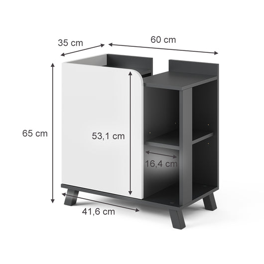 Vicco Mobiletto per lavabo Antracite/bianco 60 x 65 cm con porta e vani aperti