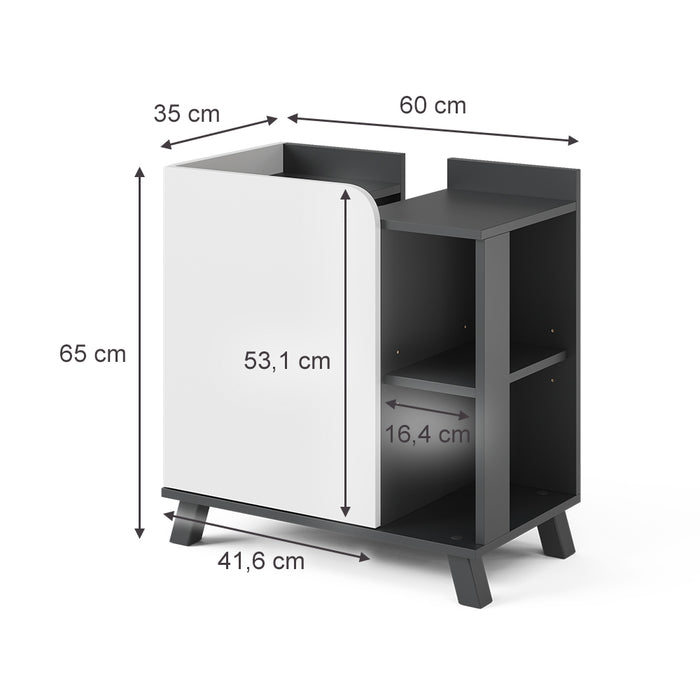 Vicco Mobiletto per lavabo Antracite/bianco 60 x 65 cm con porta e vani aperti