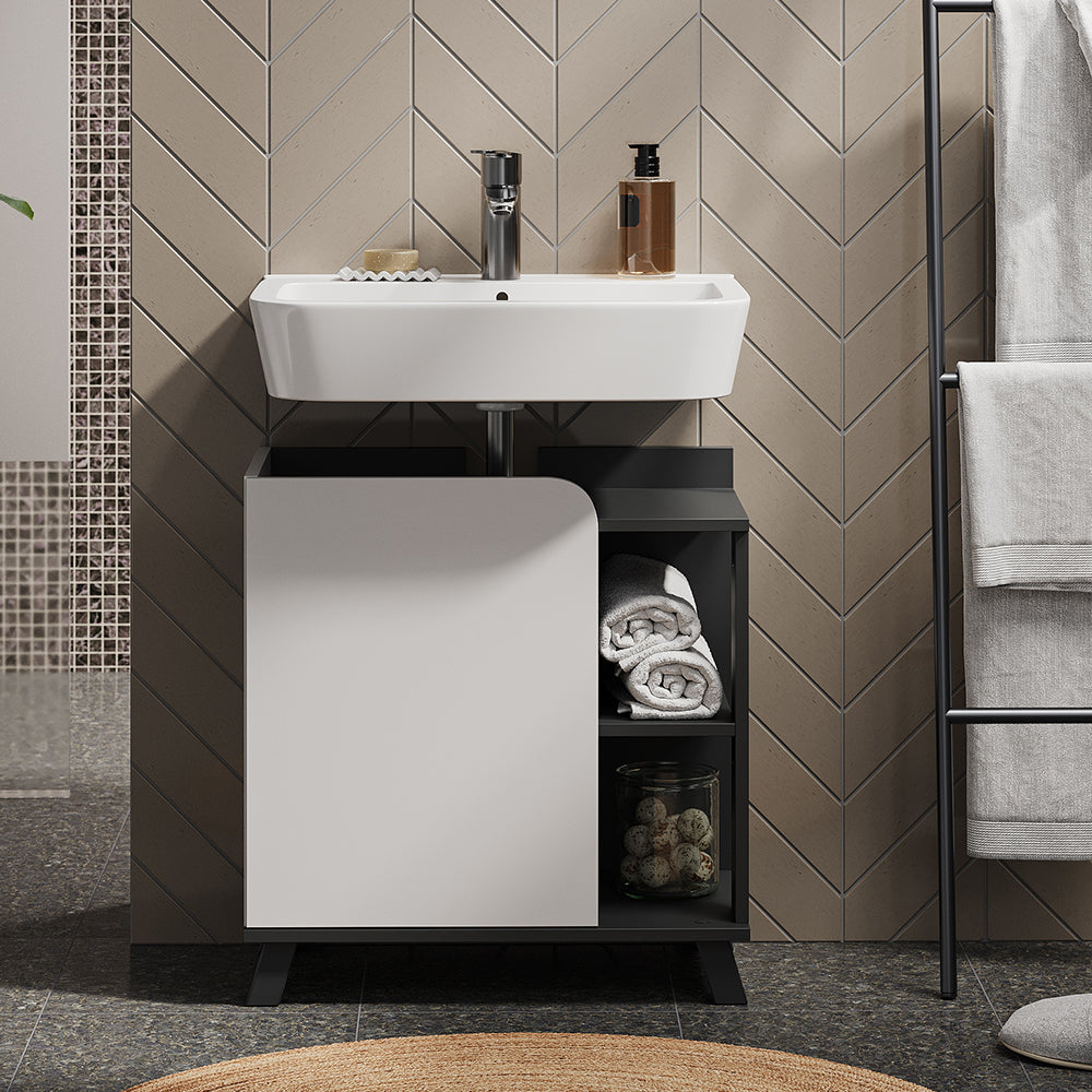Vicco Mobiletto per lavabo Antracite/bianco 60 x 65 cm con porta e vani aperti