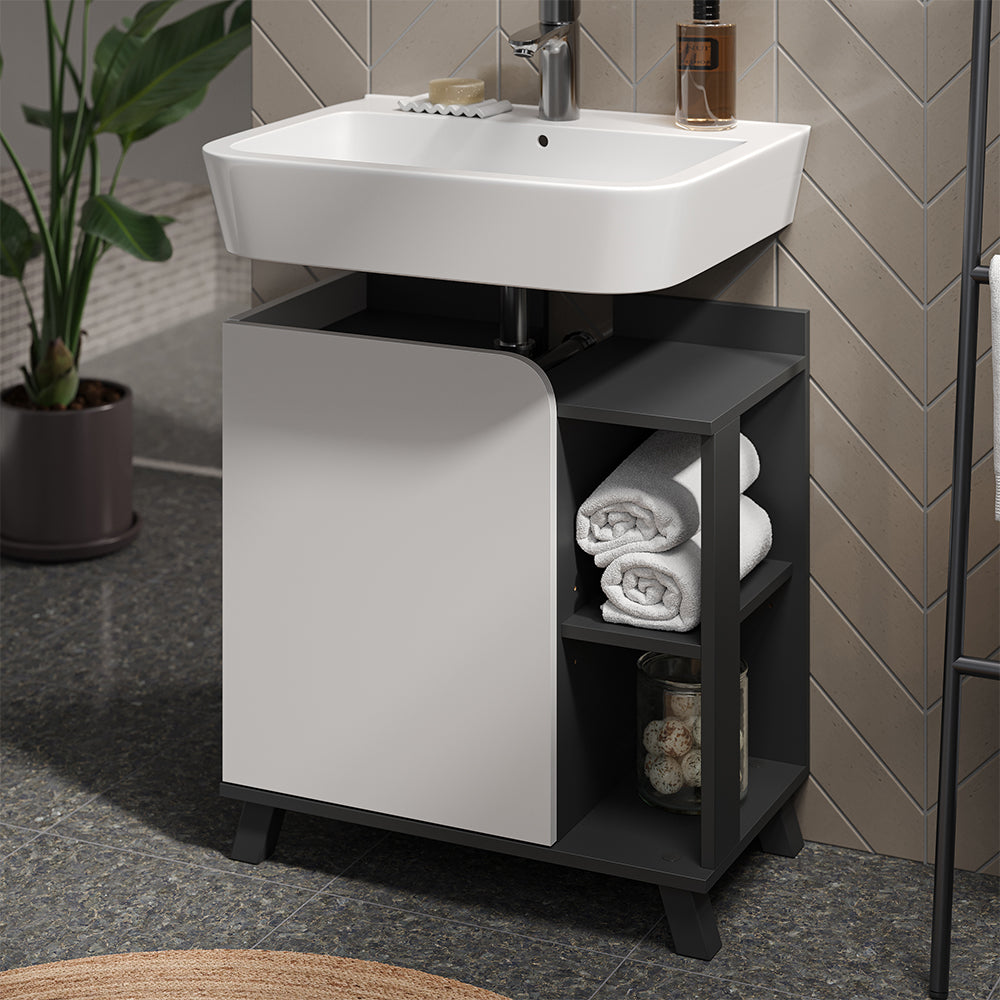 Vicco Mobiletto per lavabo Antracite/bianco 60 x 65 cm con porta e vani aperti