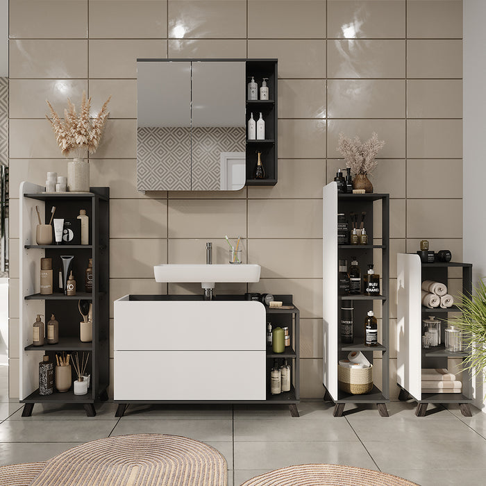 Vicco Mensola da bagno Antracite/bianco 40 x 128 cm con 4 scomparti