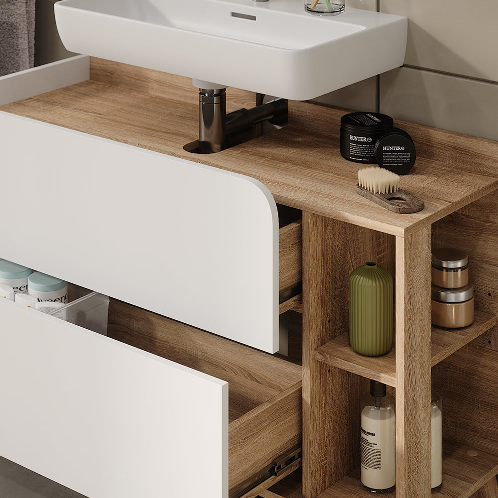 Vicco Mobiletto per lavabo Sonoma/Bianco 100 x 65 cm con 2 cassetti