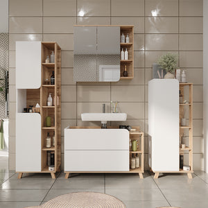 Vicco Mobiletto per lavabo Sonoma/Bianco 100 x 65 cm con 2 cassetti