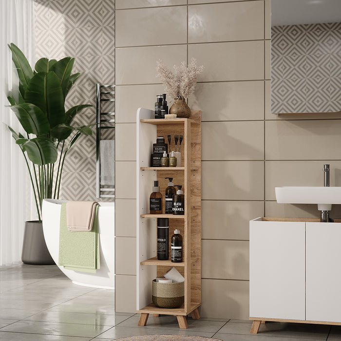 Vicco Mensola da bagno Sonoma/Bianco 30 x 128 cm con 4 scomparti