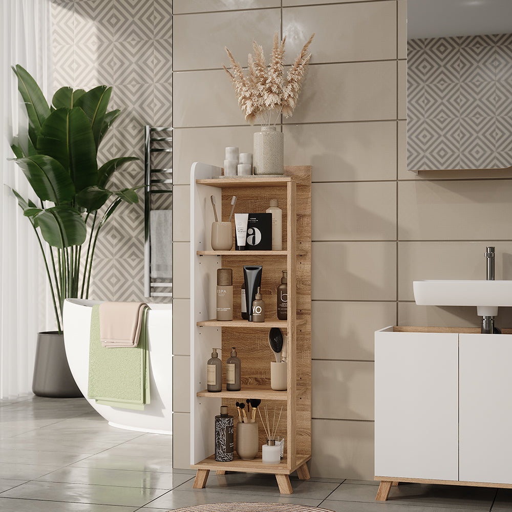 Vicco Mensola da bagno Sonoma/Bianco 40 x 128 cm con 4 scomparti