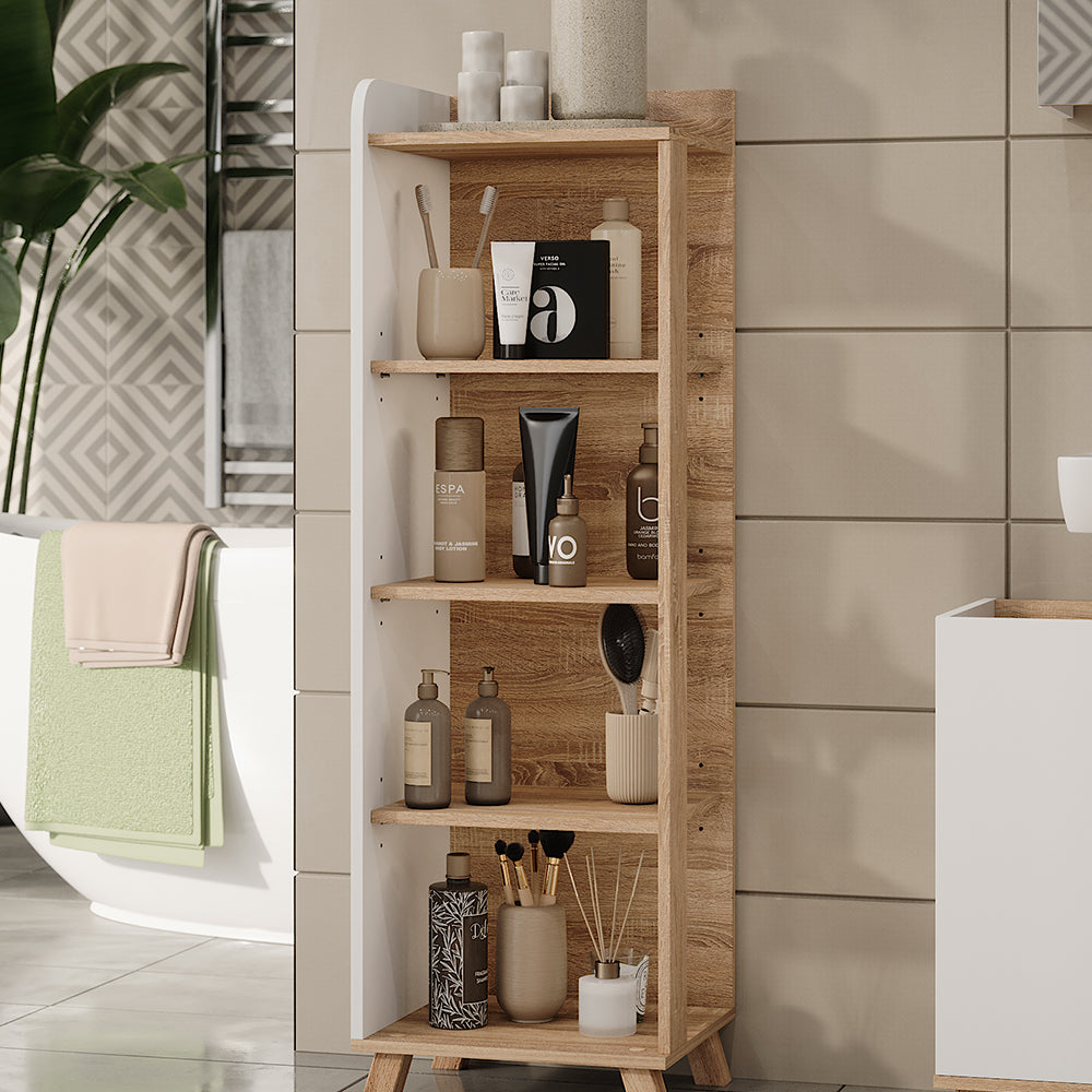 Vicco Mensola da bagno Sonoma/Bianco 40 x 128 cm con 4 scomparti