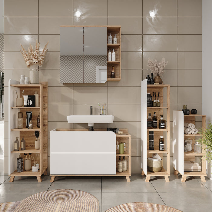 Vicco Mensola da bagno Sonoma/Bianco 40 x 128 cm con 4 scomparti