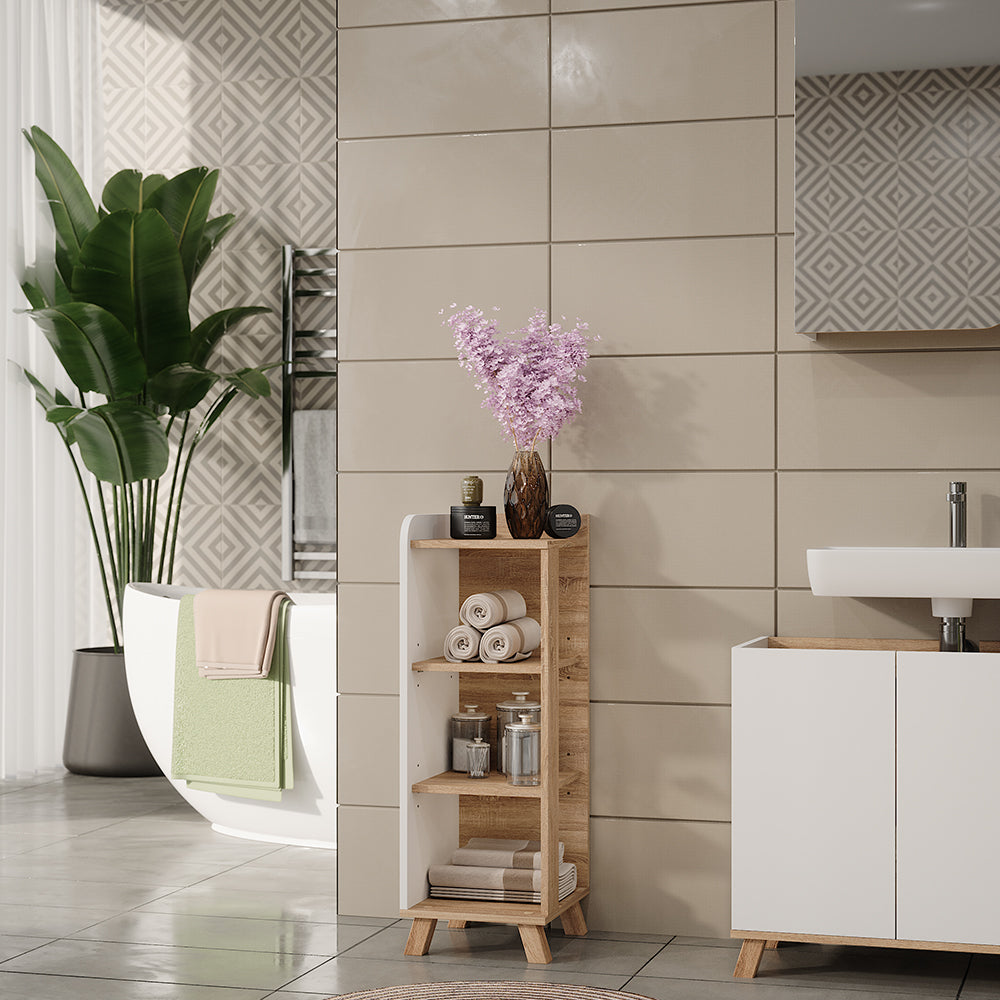 Vicco Mensola da bagno Sonoma/Bianco 30 x 90 cm con 4 ripiani