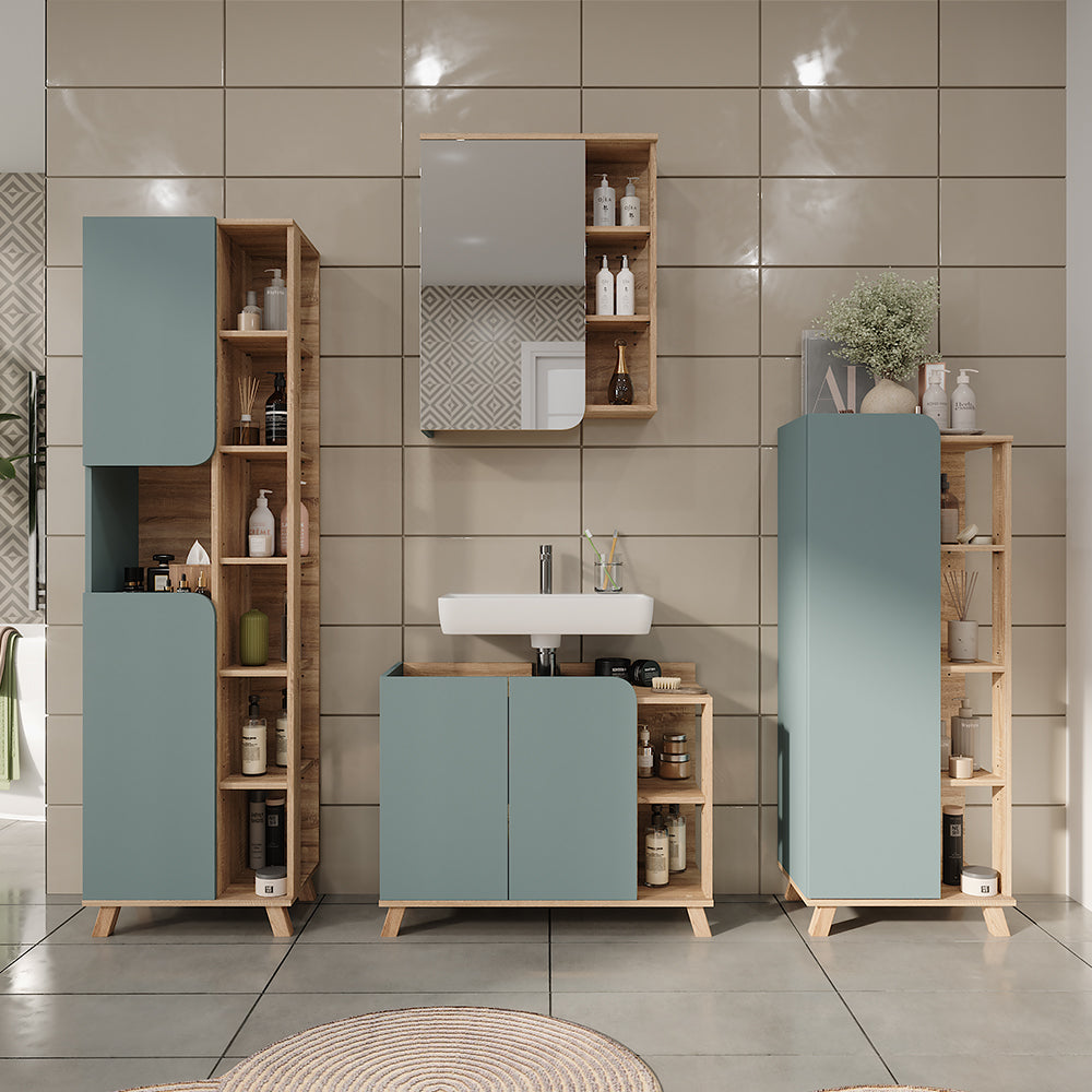 Vicco Mobiletto per lavabo Sonoma/blu 80 x 65 cm con 2 porte