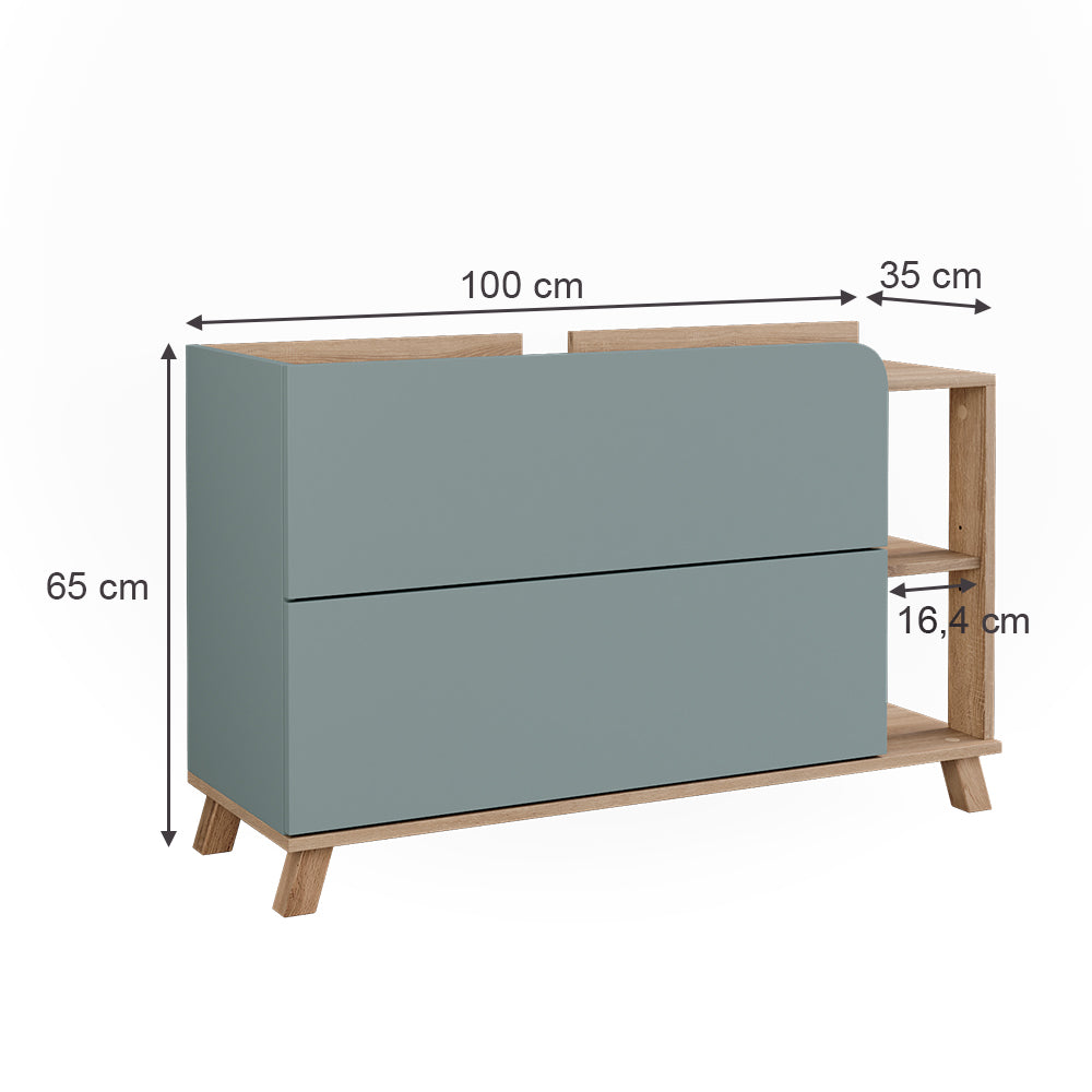 Vicco Mobiletto per lavabo Sonoma/blu 100 x 65 cm con 2 cassetti