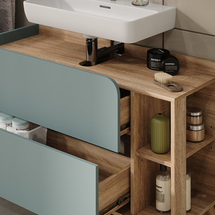 Vicco Mobiletto per lavabo Sonoma/blu 100 x 65 cm con 2 cassetti