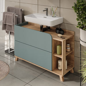 Vicco Mobiletto per lavabo Sonoma/blu 100 x 65 cm con 2 cassetti