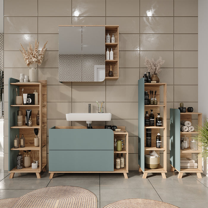 Vicco Mensola da bagno Sonoma/blu 30 x 128 cm con 4 scomparti