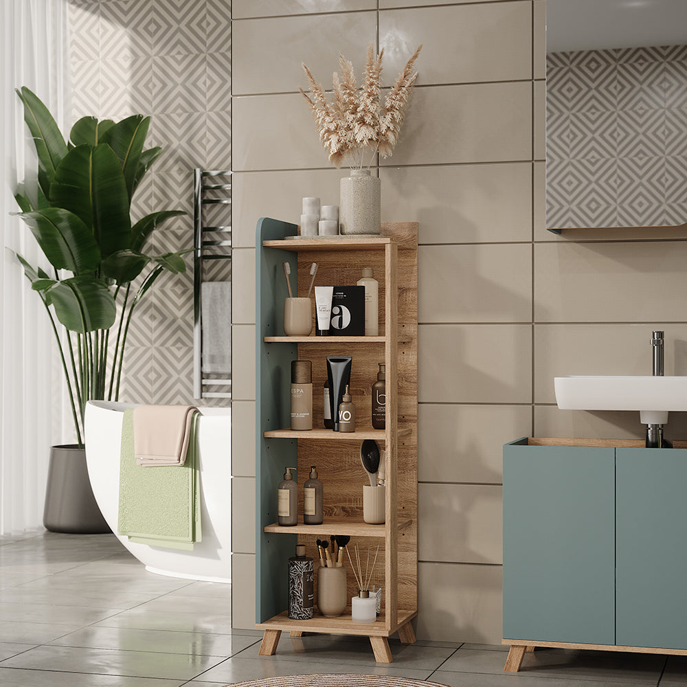 Vicco Mensola da bagno Sonoma/blu 40 x 128 cm con 4 scomparti