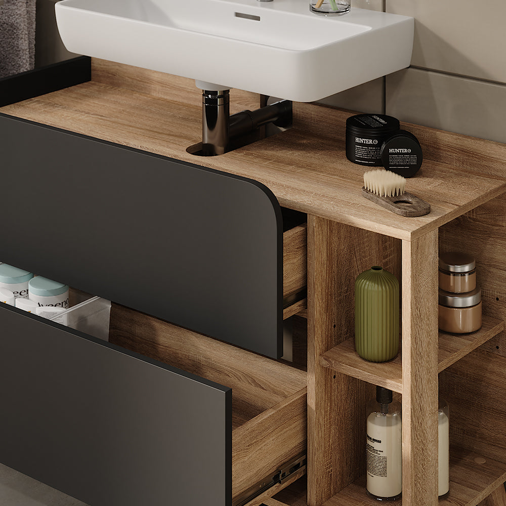 Vicco Mobiletto per lavabo Sonoma/antracite 100 x 65 cm con 2 cassetti