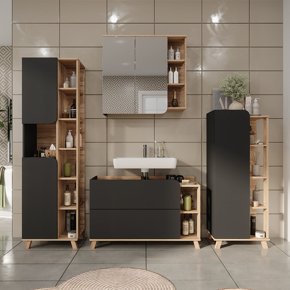 Vicco Mobiletto per lavabo Sonoma/antracite 100 x 65 cm con 2 cassetti