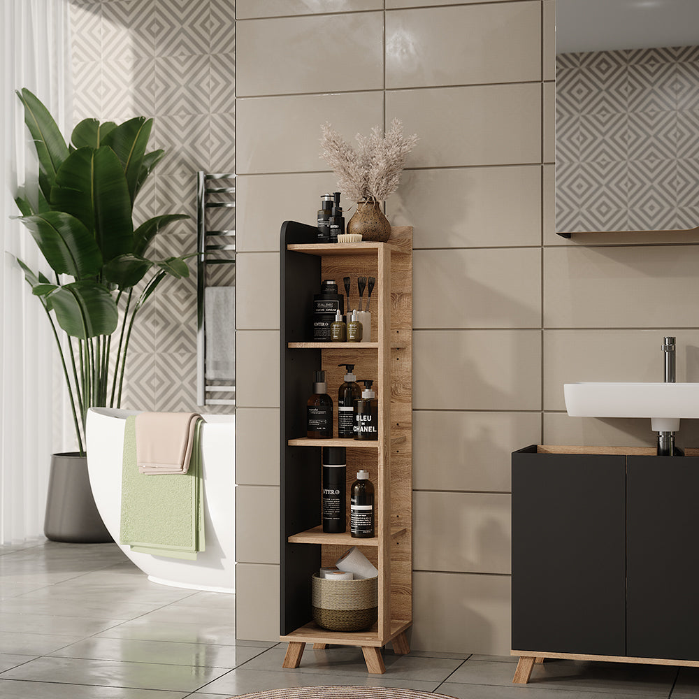 Vicco Mensola da bagno Sonoma/antracite 30 x 128 cm con 4 scomparti