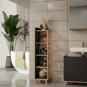 Vicco Mensola da bagno Sonoma/antracite 30 x 128 cm con 4 scomparti