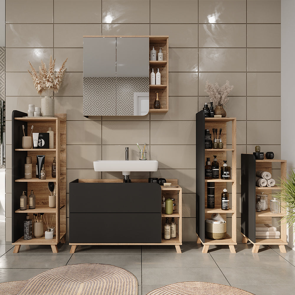 Vicco Mensola da bagno Sonoma/antracite 30 x 128 cm con 4 scomparti