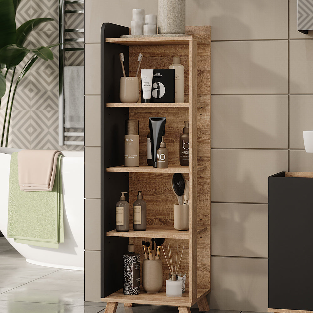 Vicco Mensola da bagno Sonoma/antracite 40 x 128 cm con 4 scomparti