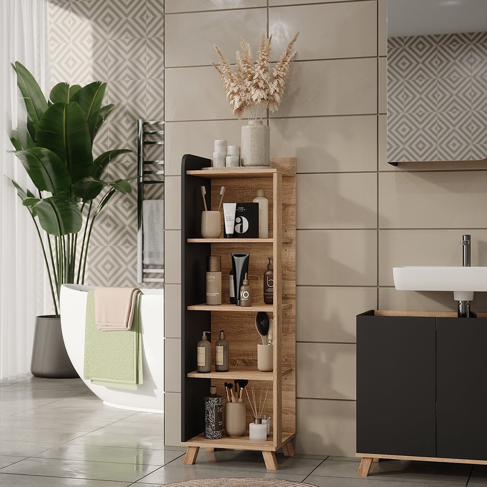 Vicco Mensola da bagno Sonoma/antracite 40 x 128 cm con 4 scomparti