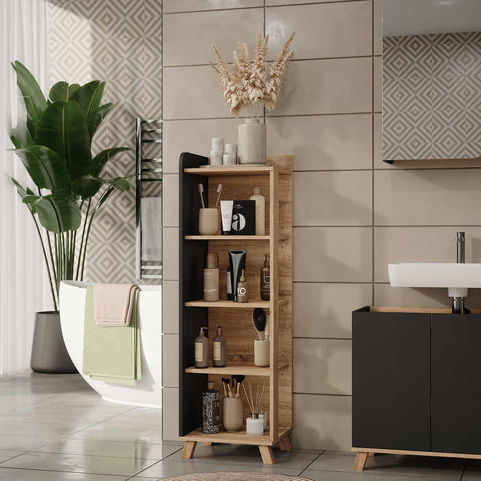 Vicco Mensola da bagno Sonoma/antracite 40 x 128 cm con 4 scomparti