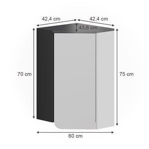 Vicco Armadio a muro ad angolo Antracite/bianco 60 x 75 cm con porta