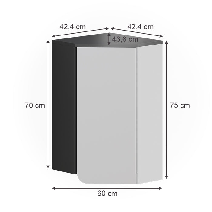 Vicco Armadio a muro ad angolo Antracite/bianco 60 x 75 cm con porta