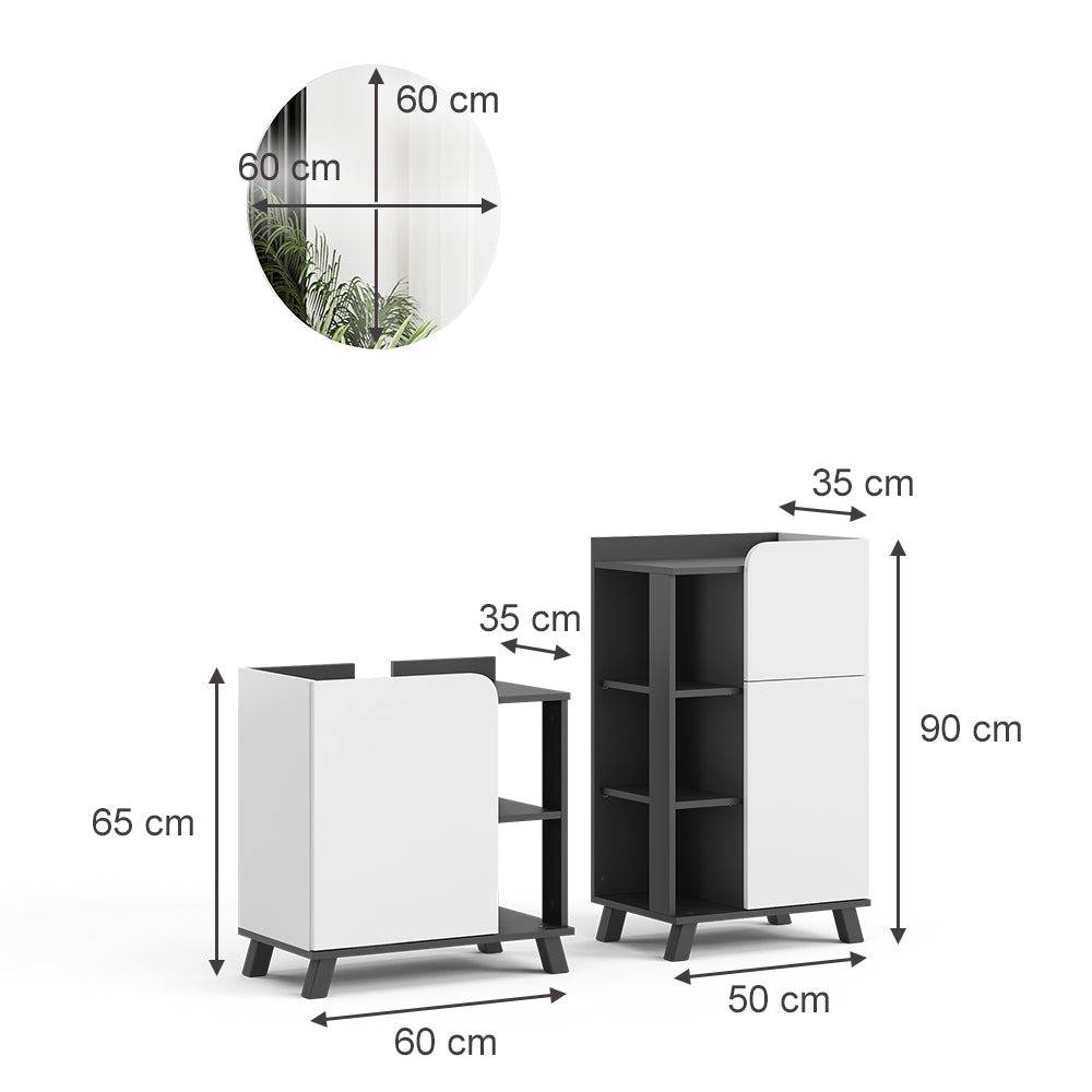 Vicco Set di mobili da bagno Antracite/bianco 3 parti