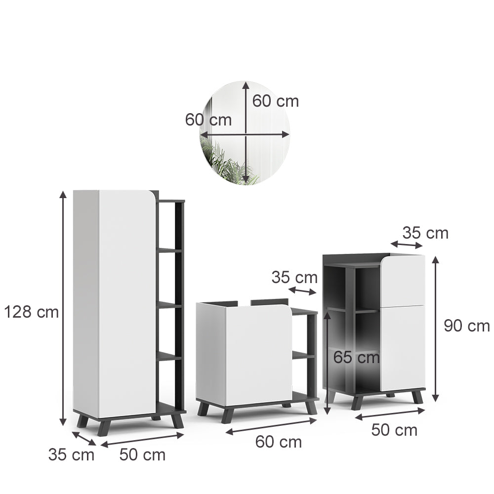 Vicco Set di mobili da bagno Antracite/bianco 4 parti