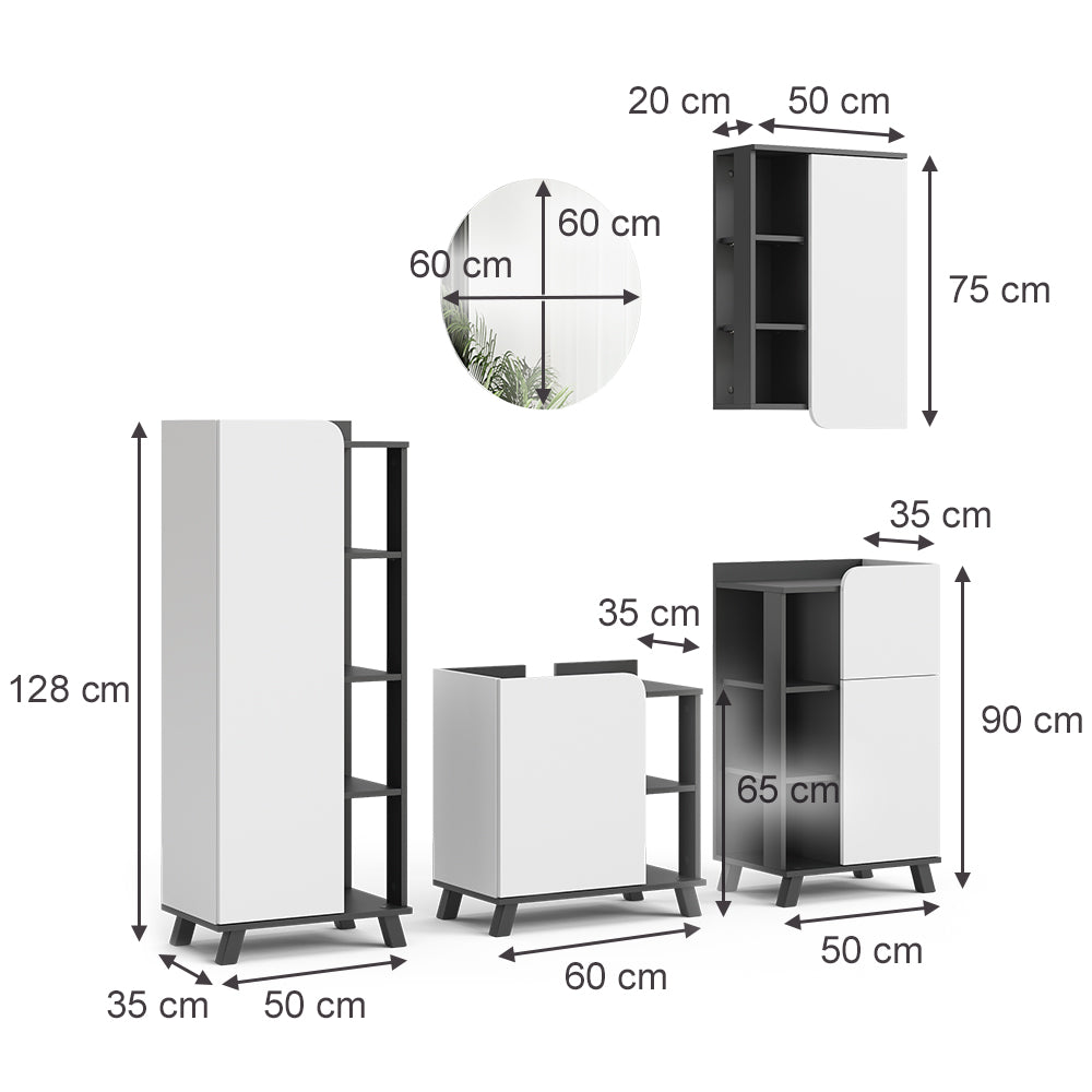 Vicco Set di mobili da bagno Antracite/bianco 5 parti