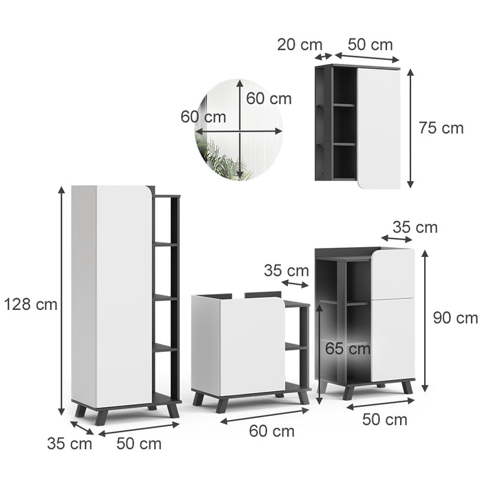 Vicco Set di mobili da bagno Antracite/bianco 5 parti