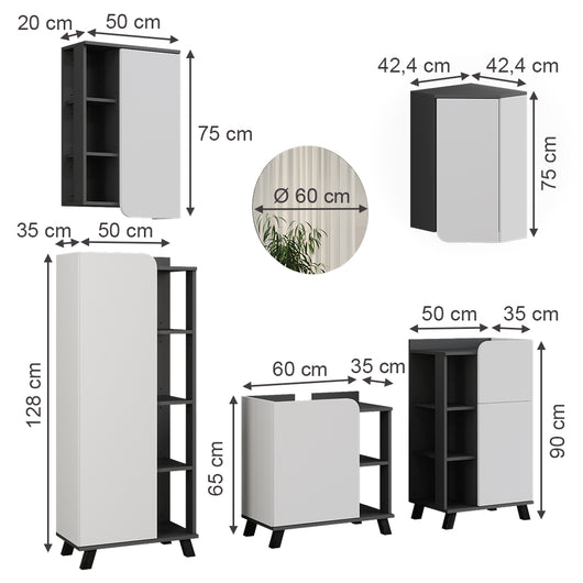 Vicco Set di mobili da bagno Antracite/bianco 5 parti