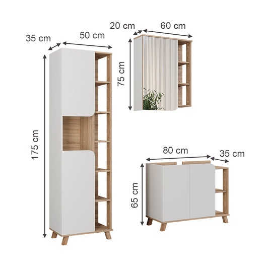 Vicco Set di mobili da bagno Sonoma/Bianco 3 parti