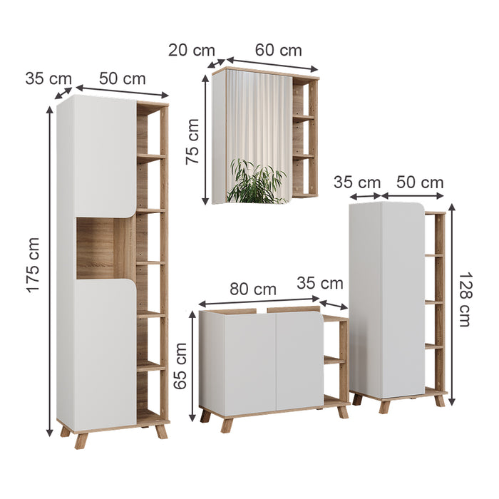 Vicco Set di mobili da bagno Sonoma/Bianco 4 parti