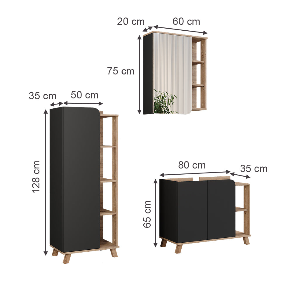 Vicco Set di mobili da bagno Sonoma/antracite 3 parti